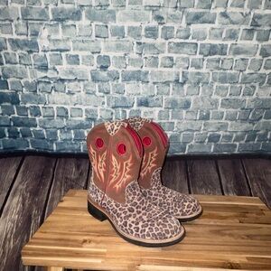 Womens Ariat Leather Fatbaby Leopard Print Roper Cowgirl Boot Red